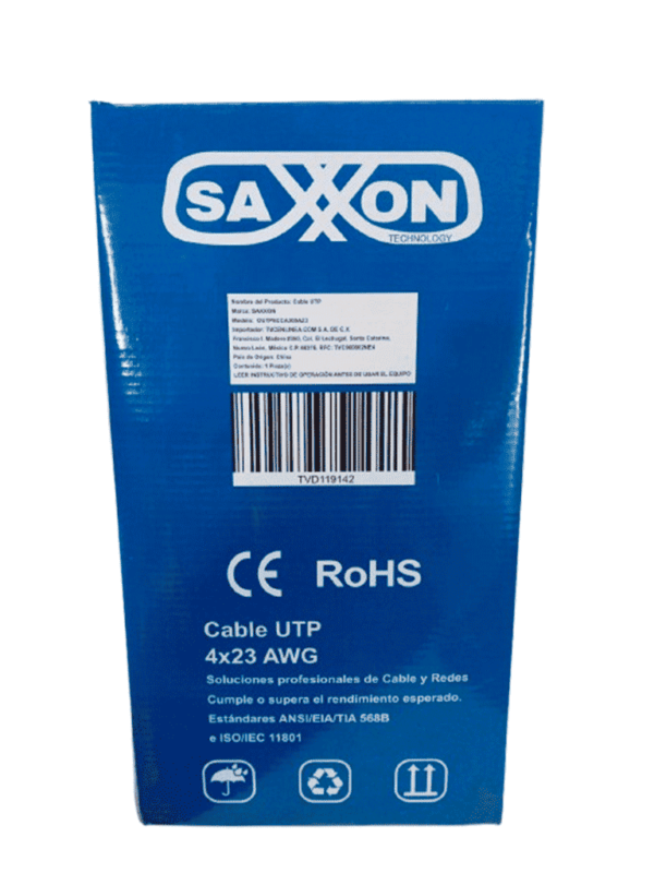 SAXXON OUTP6CCA305AZ3 - Cable UTP CCA / Categoria 6 / Color azul obscuro / Interior / 305 Mts / Redes / Video / 4 Pares - Image 2